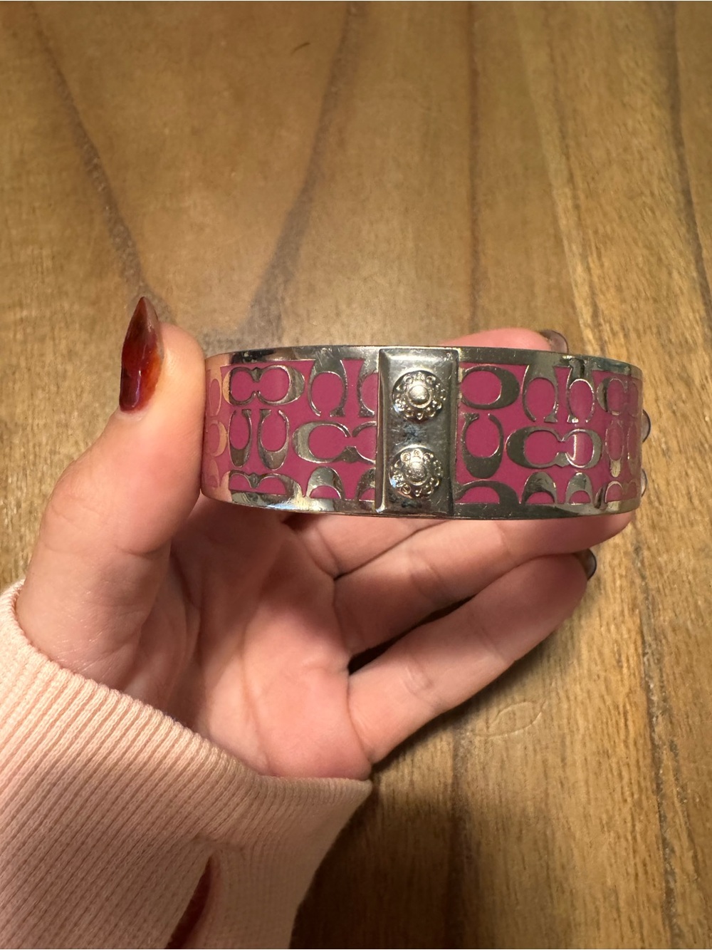 Vintage Coach Pink Signature Cuff Bracelet with Pink Enamel